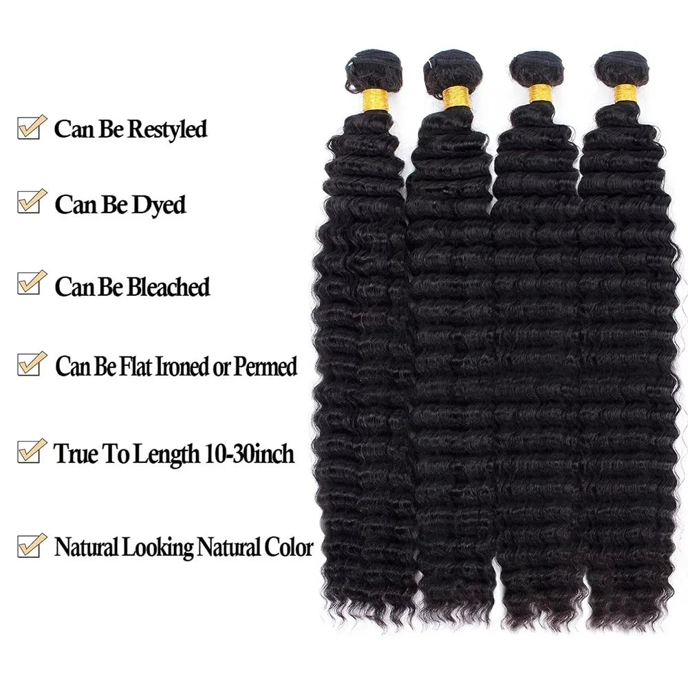 Rosabeauty Curly Human Hair Bundles – Deep Wave Brazilian Extensions