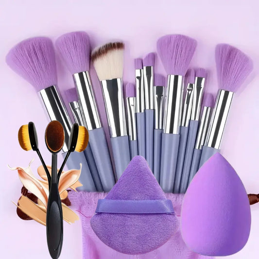 13 PCS Purple Makeup Brush Set – Complete Cosmetic Kit with Blender & Powder Puff