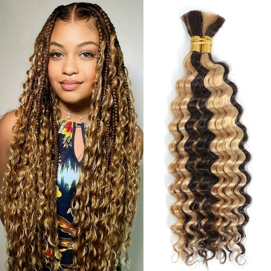 Human Braiding Hair Bundle for Braiding Highlight Color Deep Wave Bulk Human Hair Bundles Human Hair Bulk For Braids Bundle