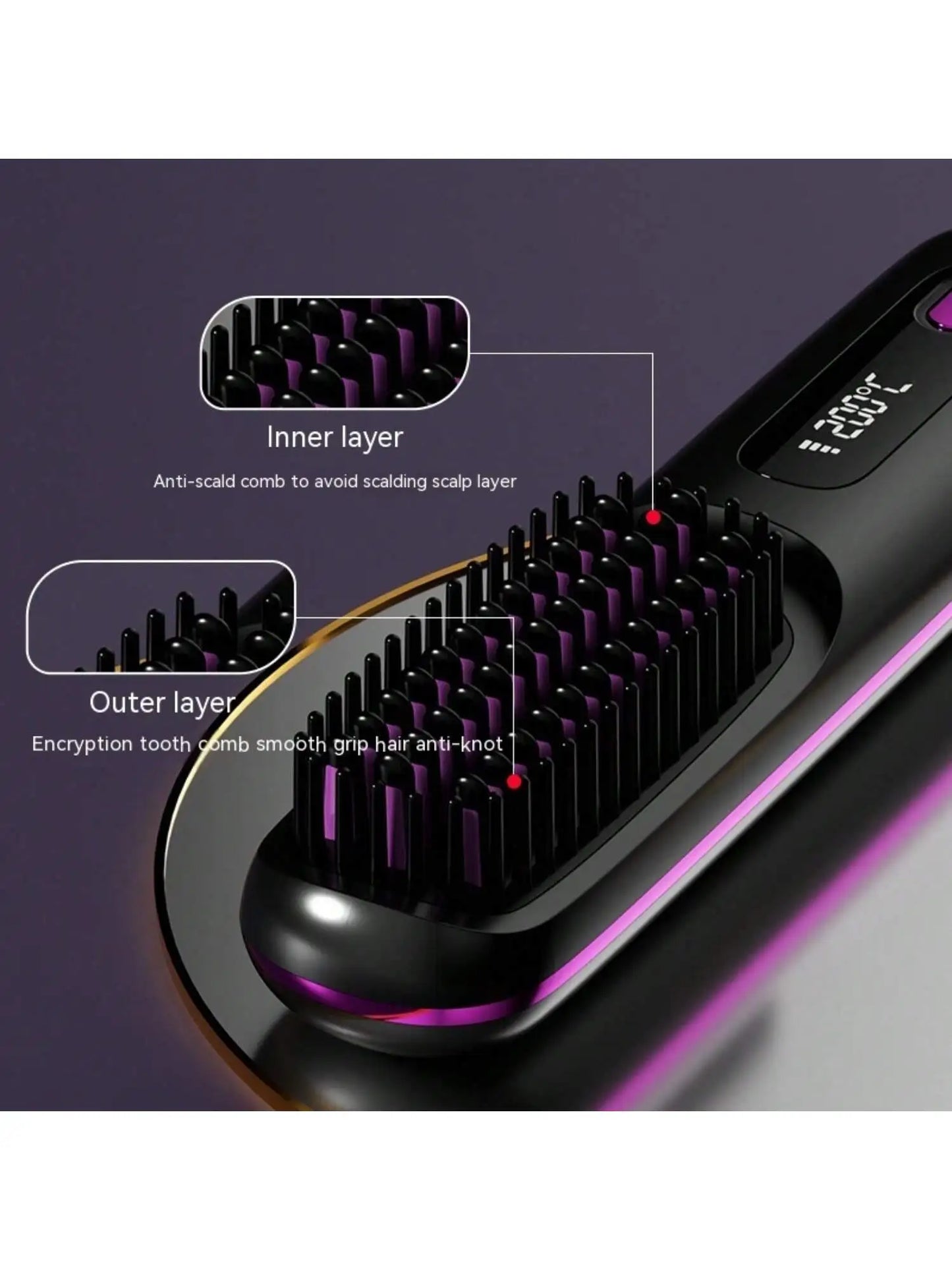 LCD USB Rechargeable Ceramic Ionic Straightening Comb – Wireless Portable Hair Styler