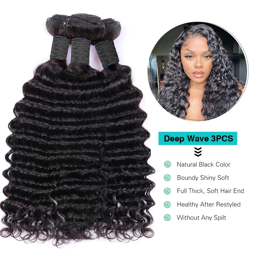 Deep Wave Bundles – 100% Remy Human Hair (3 PCS)