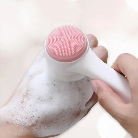 3D Double Silicone Facial Cleansing Brush – Soft Bristle Exfoliator & Massage Tool