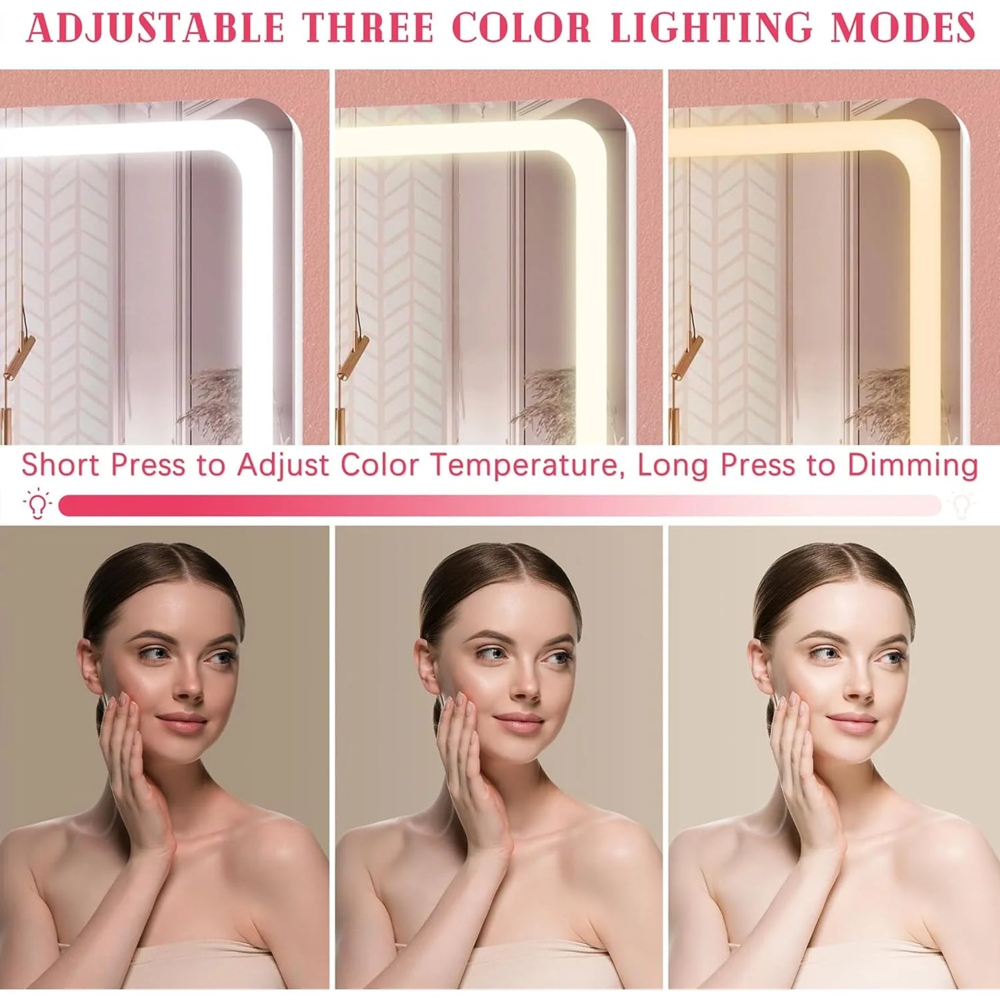 12.6" x 15" LED Makeup Mirror – Adjustable Light with 3 Modes