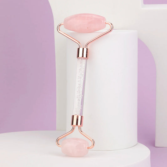 Rose Quartz Face & Gua Sha Roller – Facial, Neck & Body Massage Tool