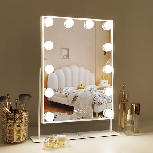 Hollywood Vanity Makeup Mirror – LED Lighted, 360° Rotation, Smart Touch Control