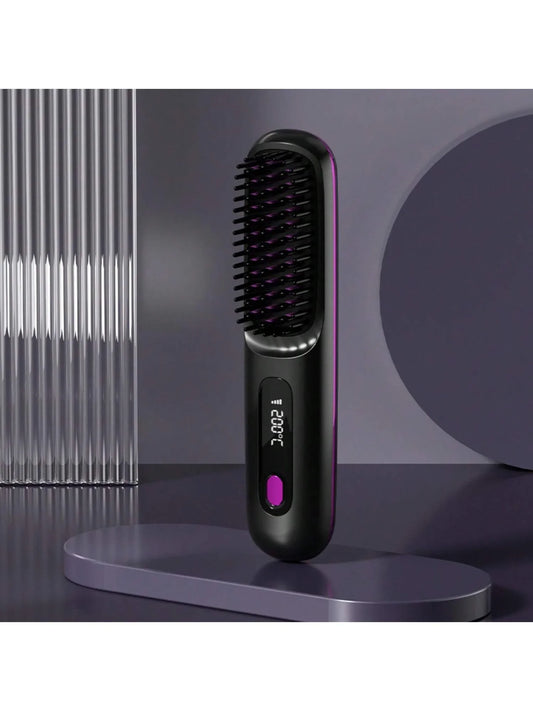 LCD USB Rechargeable Ceramic Ionic Straightening Comb – Wireless Portable Hair Styler
