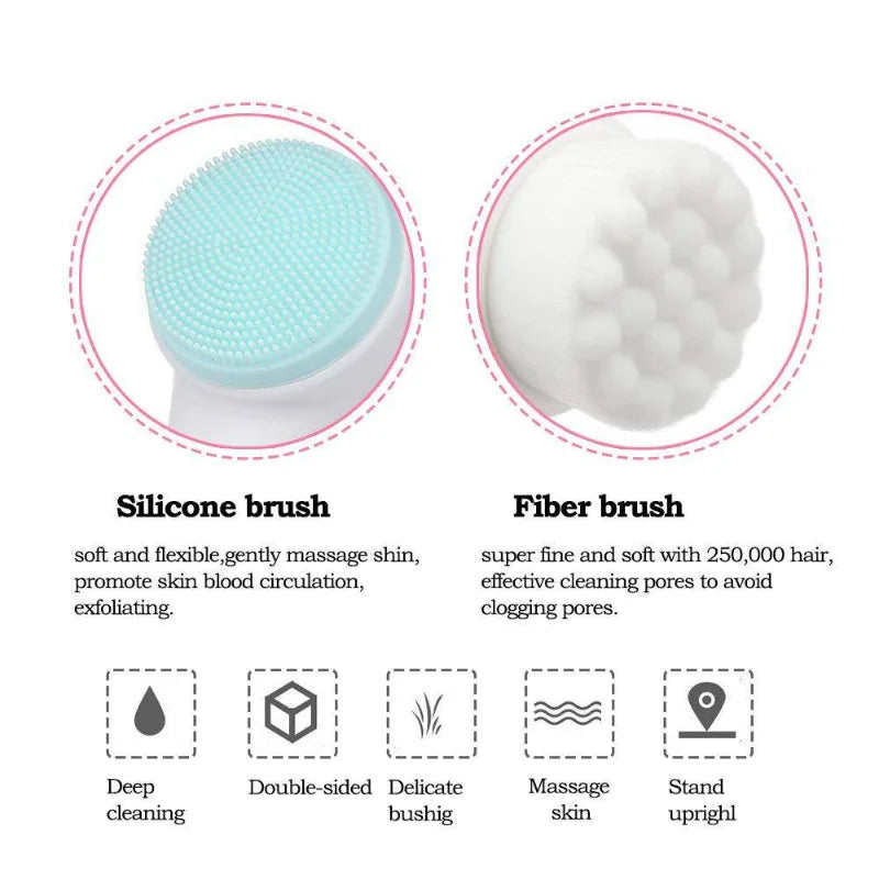 3D Double Silicone Facial Cleansing Brush – Soft Bristle Exfoliator & Massage Tool