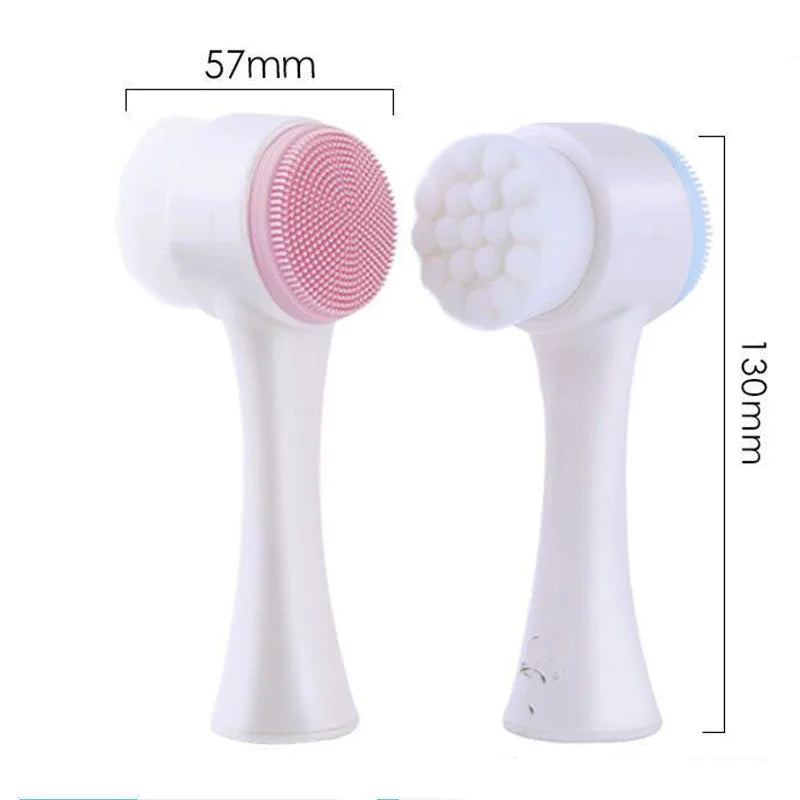 3D Double Silicone Facial Cleansing Brush – Soft Bristle Exfoliator & Massage Tool