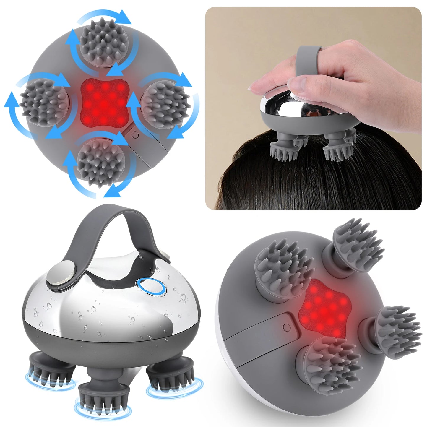Handheld Hair Massager – 8 Silicone Massage Heads for Scalp & Hair Growth