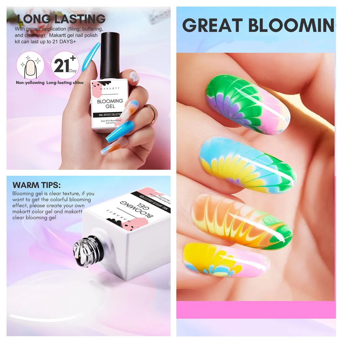 Nail Blooming Gel 15ml – Clear UV/LED Blossom Gel for Artistic Nail Designs