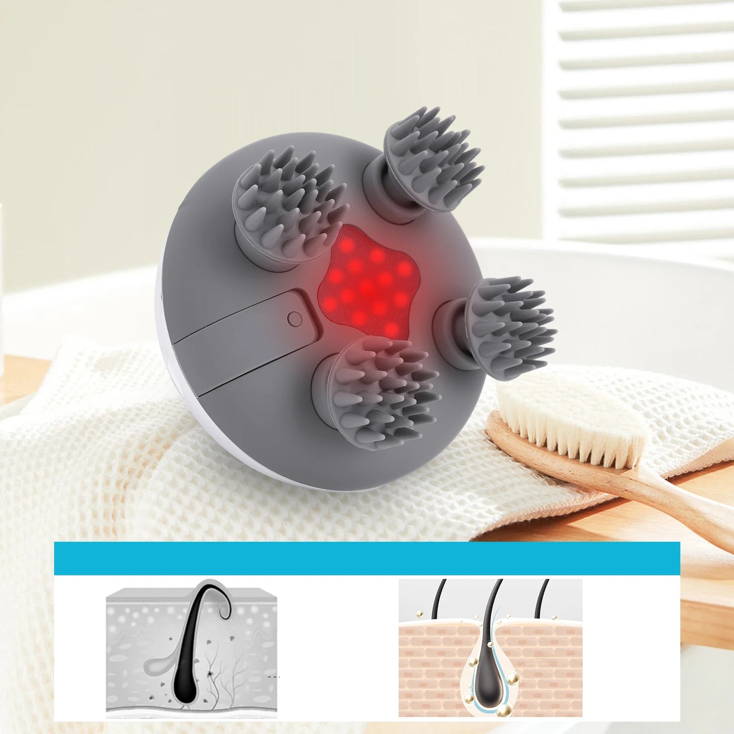 Handheld Hair Massager – 8 Silicone Massage Heads for Scalp & Hair Growth