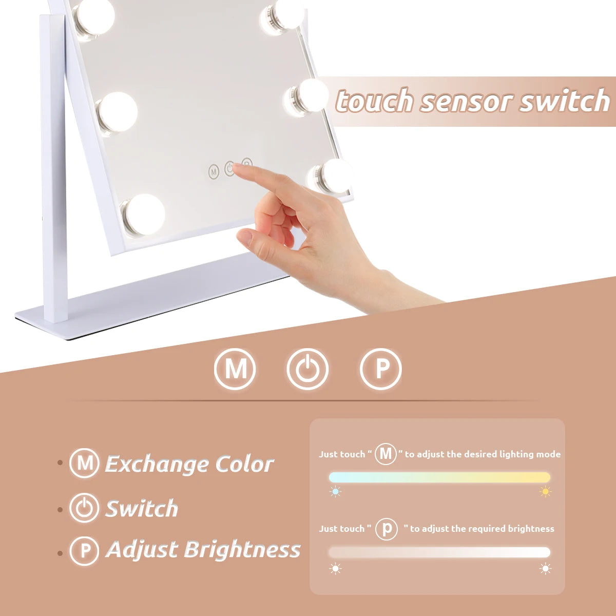 Hollywood Vanity Makeup Mirror – LED Lighted, 360° Rotation, Smart Touch Control