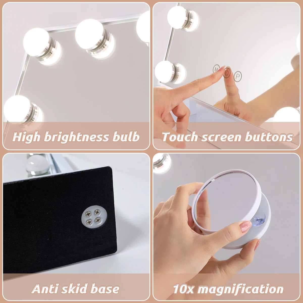 Hollywood Vanity Makeup Mirror – LED Lighted, 360° Rotation, Smart Touch Control