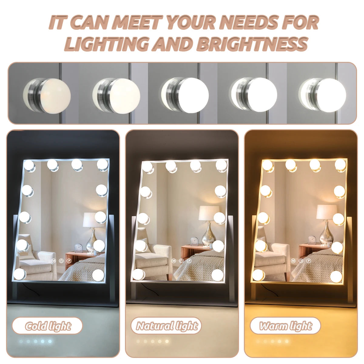 Hollywood Vanity Makeup Mirror – LED Lighted, 360° Rotation, Smart Touch Control