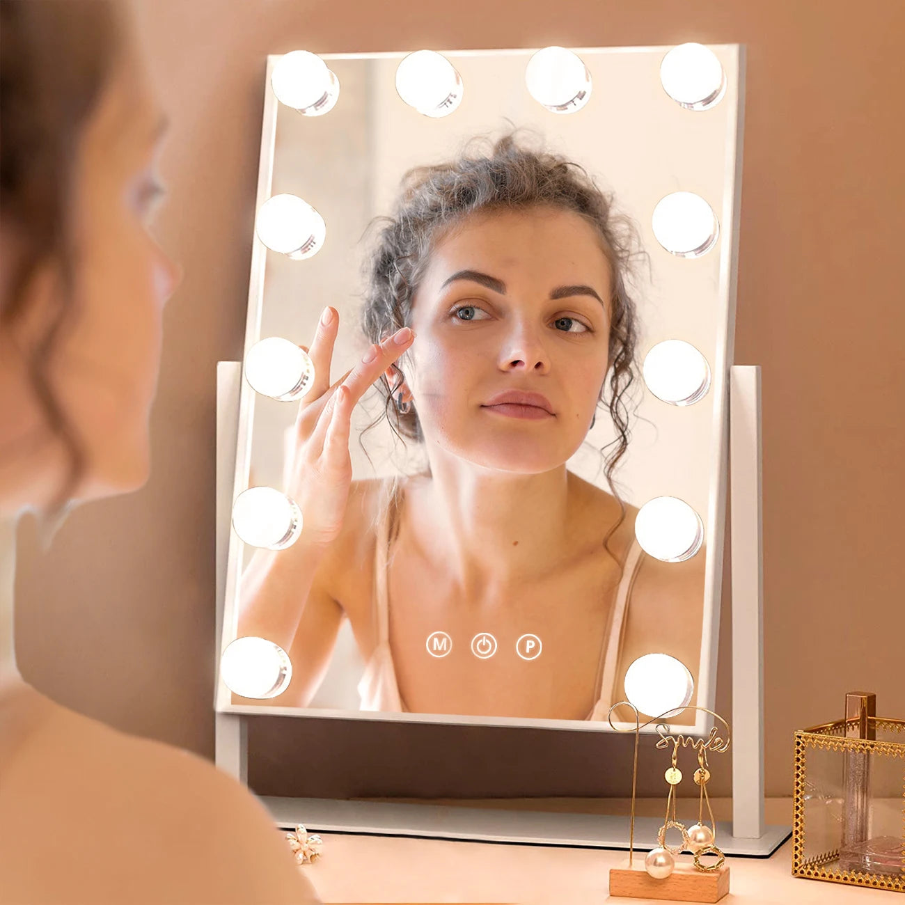 Hollywood Vanity Makeup Mirror – LED Lighted, 360° Rotation, Smart Touch Control