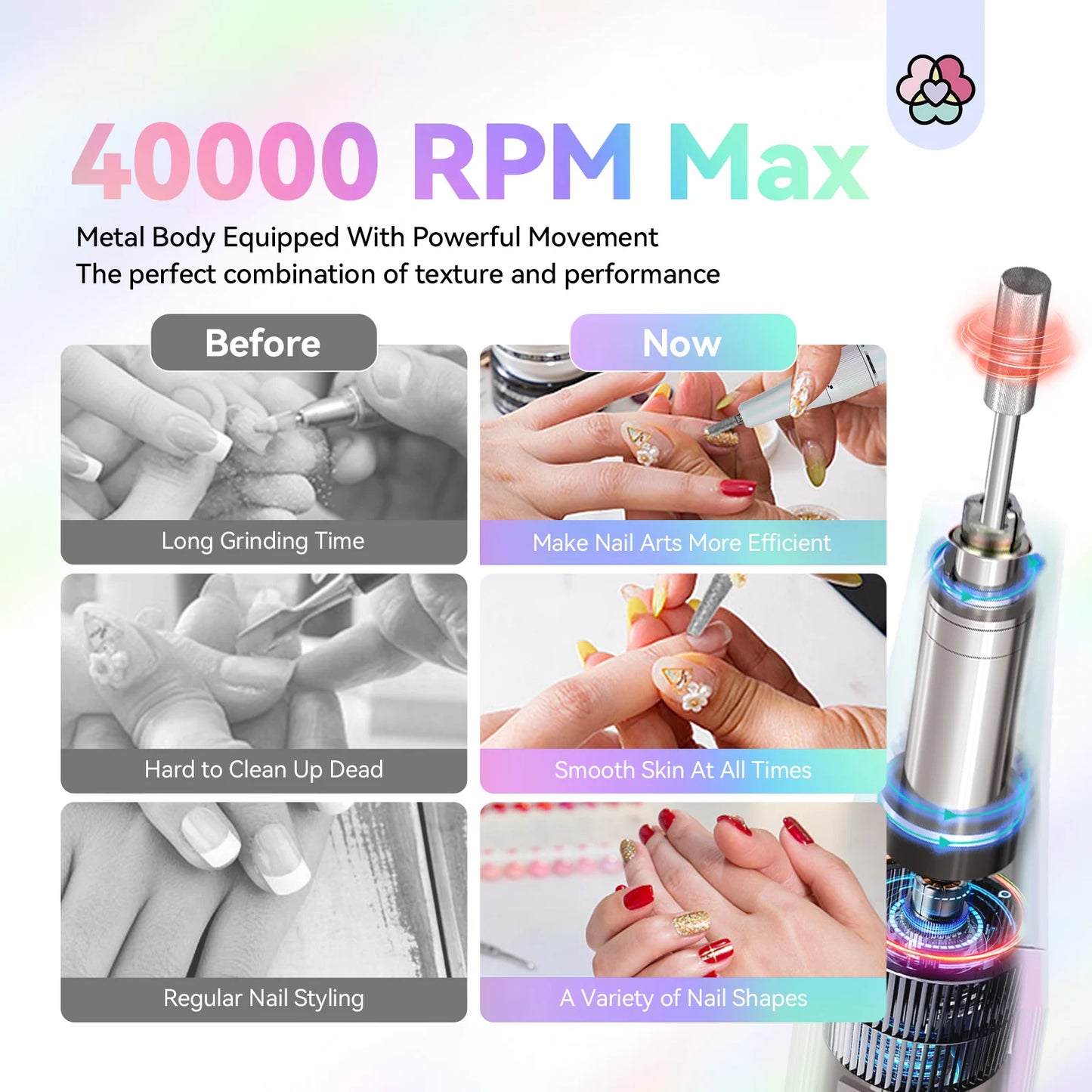 SAVILAND Professional Electric Nail Drill – 40000RPM Rechargeable Nail File