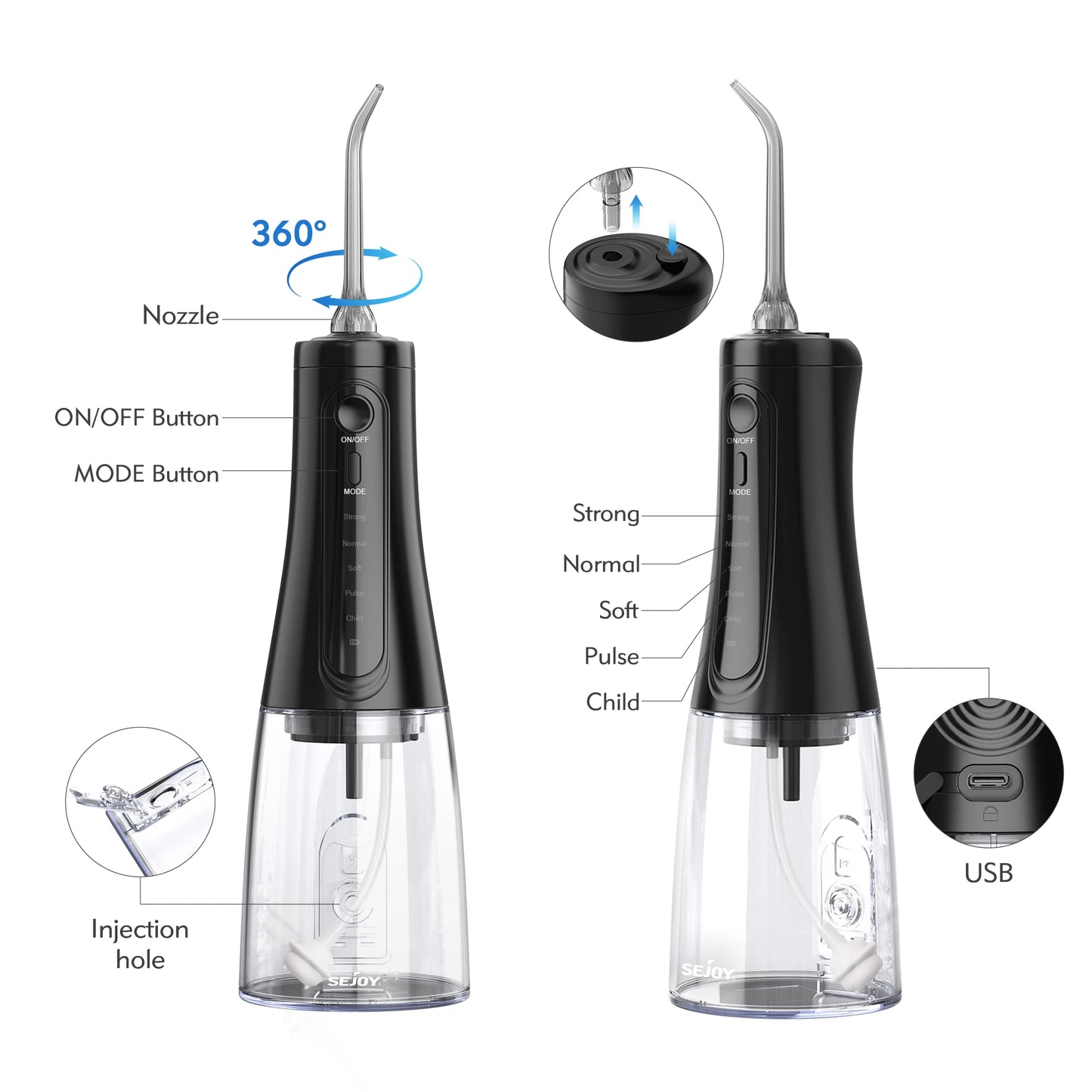 350ml Portable Oral Irrigator – Rechargeable Dental Water Flosser