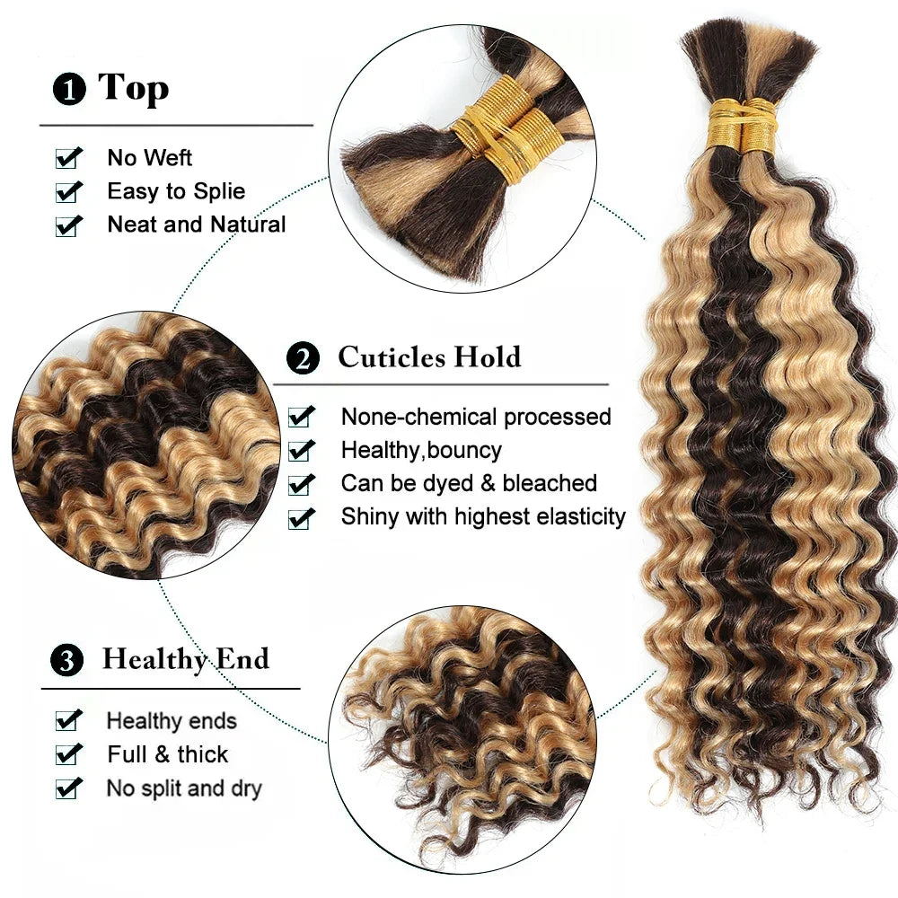 Human Braiding Hair  Bundle for Braiding Highlight Color Deep Wave Bulk Human Hair Bundles Human Hair Bulk For Braids Bundle