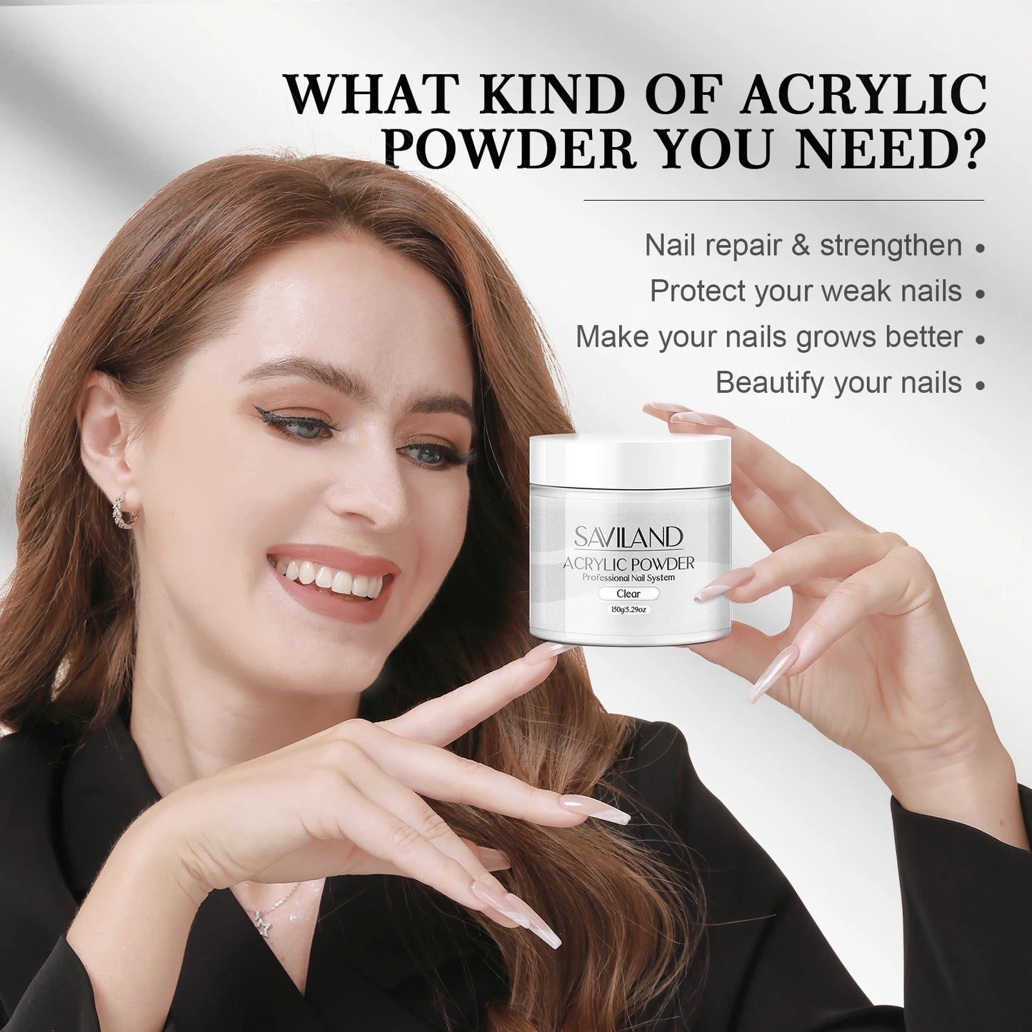 SAVILAND Clear Acrylic Powder – 150g Large Capacity for Nail Art