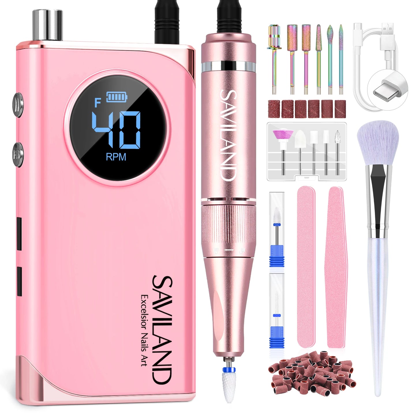 SAVILAND Professional Electric Nail Drill – 40000RPM Rechargeable Nail File
