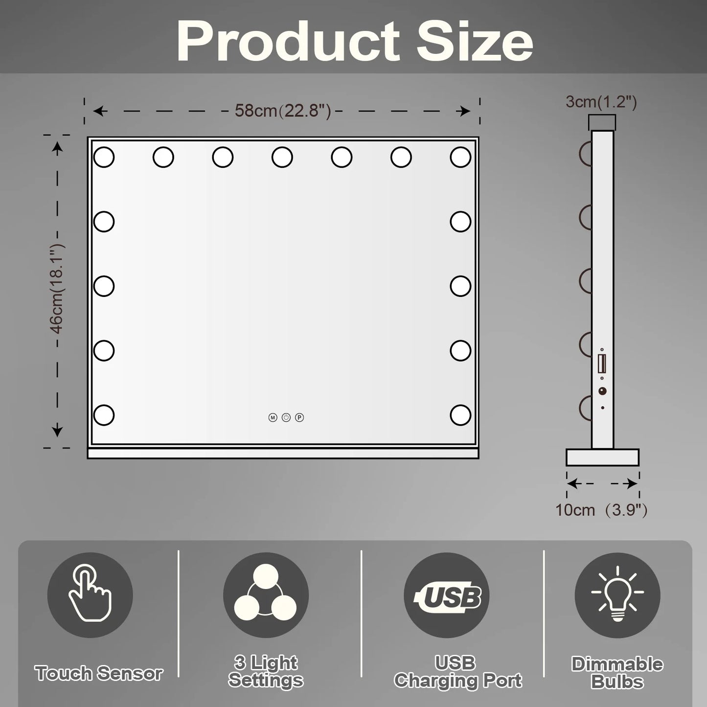 FENCHILIN Hollywood Vanity Mirror – 15 Dimmable LED Bulbs for Perfect Makeup
