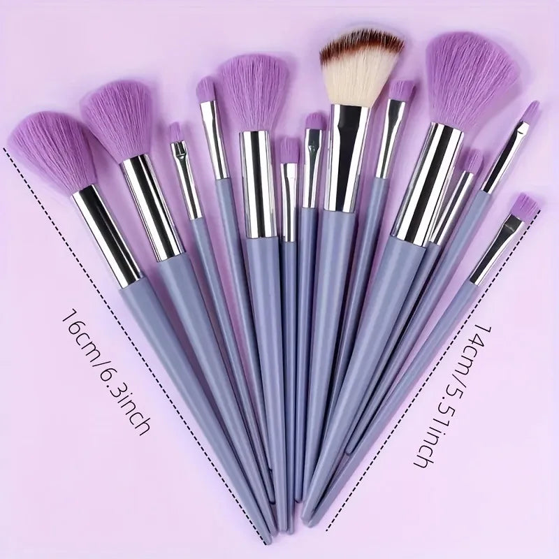 13 PCS Purple Makeup Brush Set – Complete Cosmetic Kit with Blender & Powder Puff