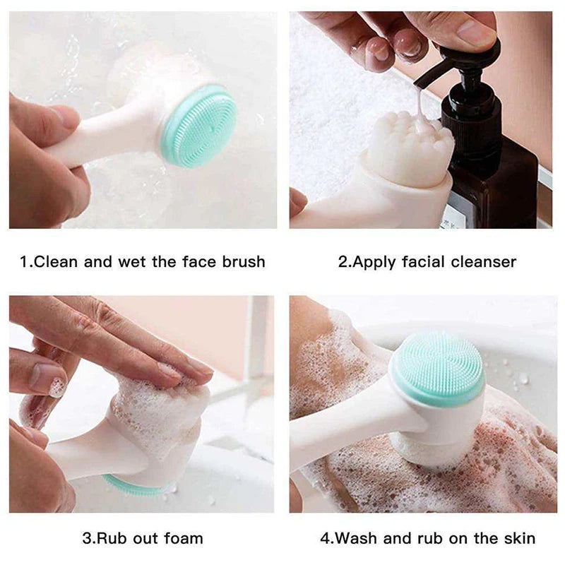 3D Double Silicone Facial Cleansing Brush – Soft Bristle Exfoliator & Massage Tool
