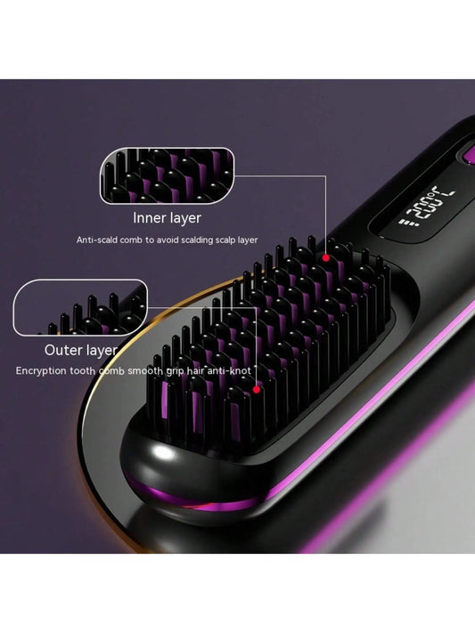 LCD USB Rechargeable Ceramic Ionic Straightening Comb – Wireless Portable Hair Styler
