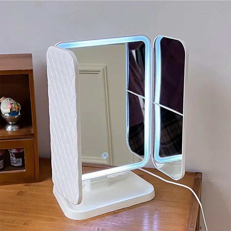 Trifold LED Makeup Mirror – Smart Light-Up Vanity Mirror for Dorm & Home