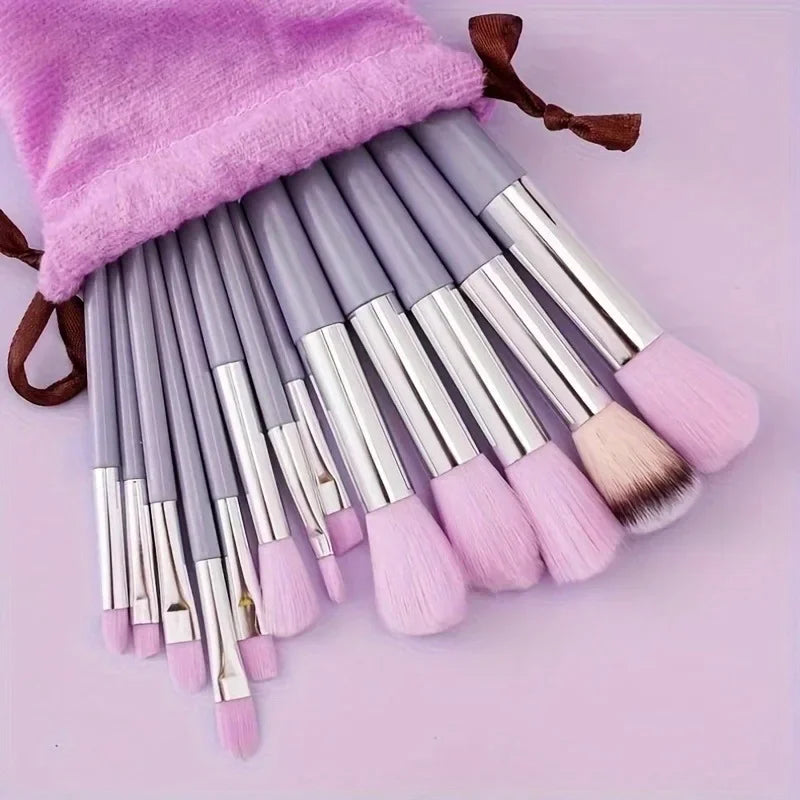 13 PCS Purple Makeup Brush Set – Complete Cosmetic Kit with Blender & Powder Puff