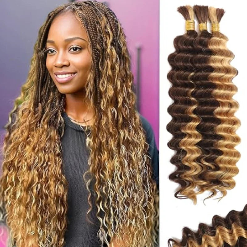 Human Braiding Hair  Bundle for Braiding Highlight Color Deep Wave Bulk Human Hair Bundles Human Hair Bulk For Braids Bundle