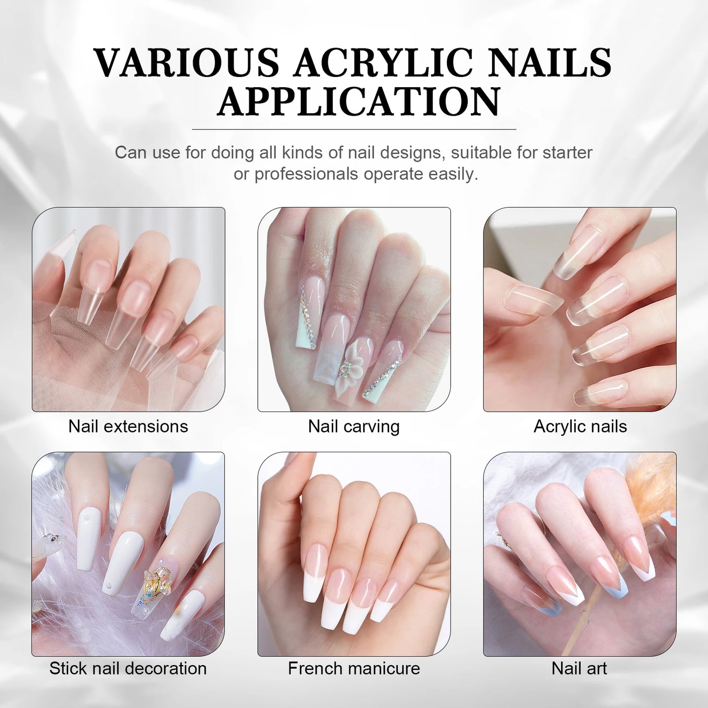 SAVILAND Clear Acrylic Powder – 150g Large Capacity for Nail Art