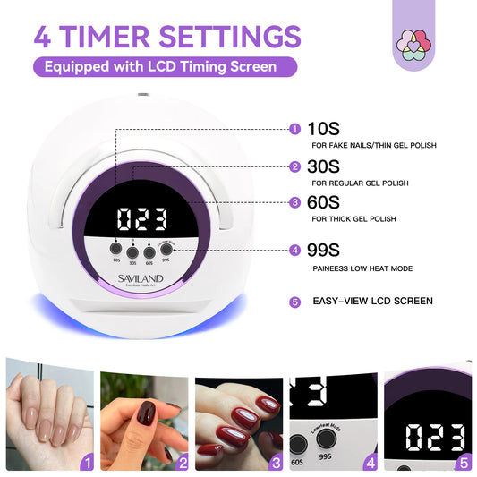 SAVILAND 300W UV LED Nail Lamp – Powerful Gel Nail Curing for Home & Salon