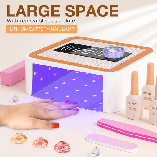 268W Cordless UV Nail Lamp – Rechargeable Gel Nail Light with Rhinestone Design
