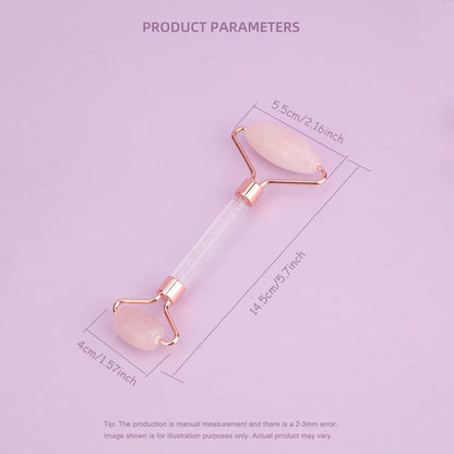 Rose Quartz Face & Gua Sha Roller – Facial, Neck & Body Massage Tool