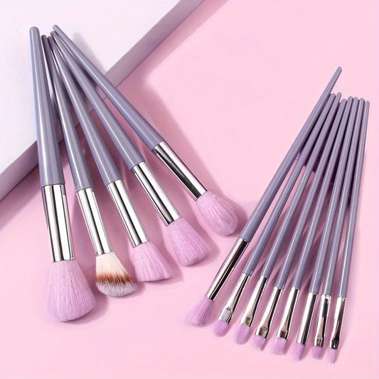 13 PCS Purple Makeup Brush Set – Complete Cosmetic Kit with Blender & Powder Puff