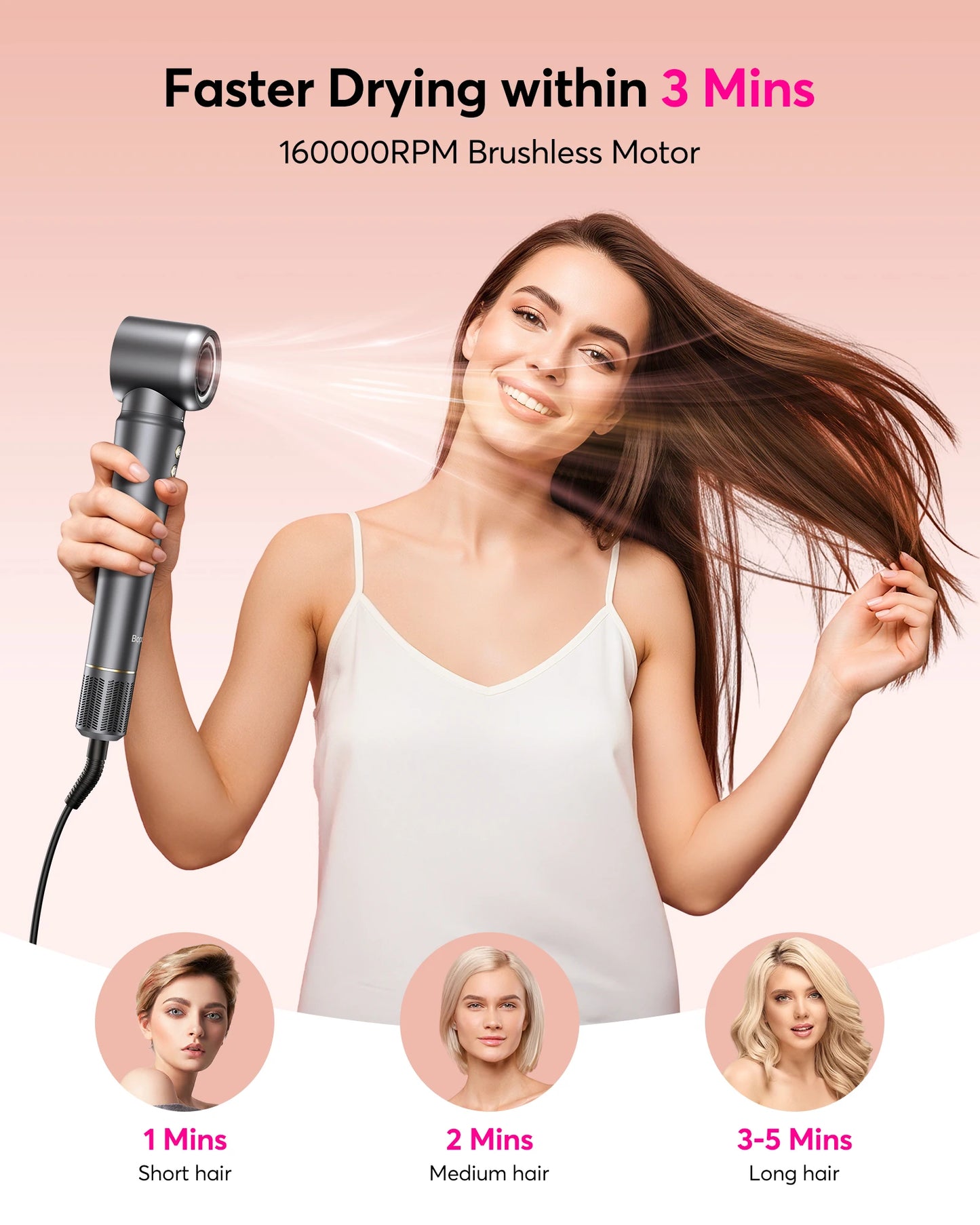 Professional Hair Dryer Brush – 1200W Air Wrap Styler with 300 Million Ions