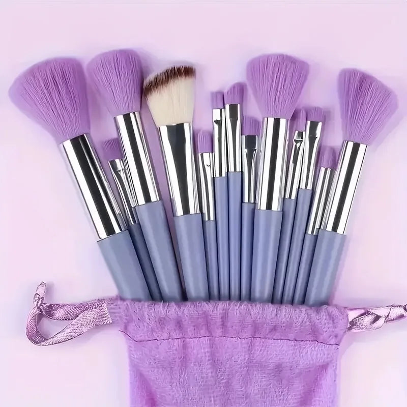 13 PCS Purple Makeup Brush Set – Complete Cosmetic Kit with Blender & Powder Puff