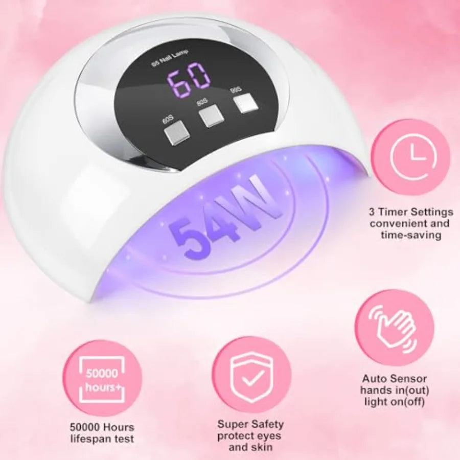 54W UV LED Nail Lamp – Fast-Drying Gel Nail Curing with Automatic Sensor