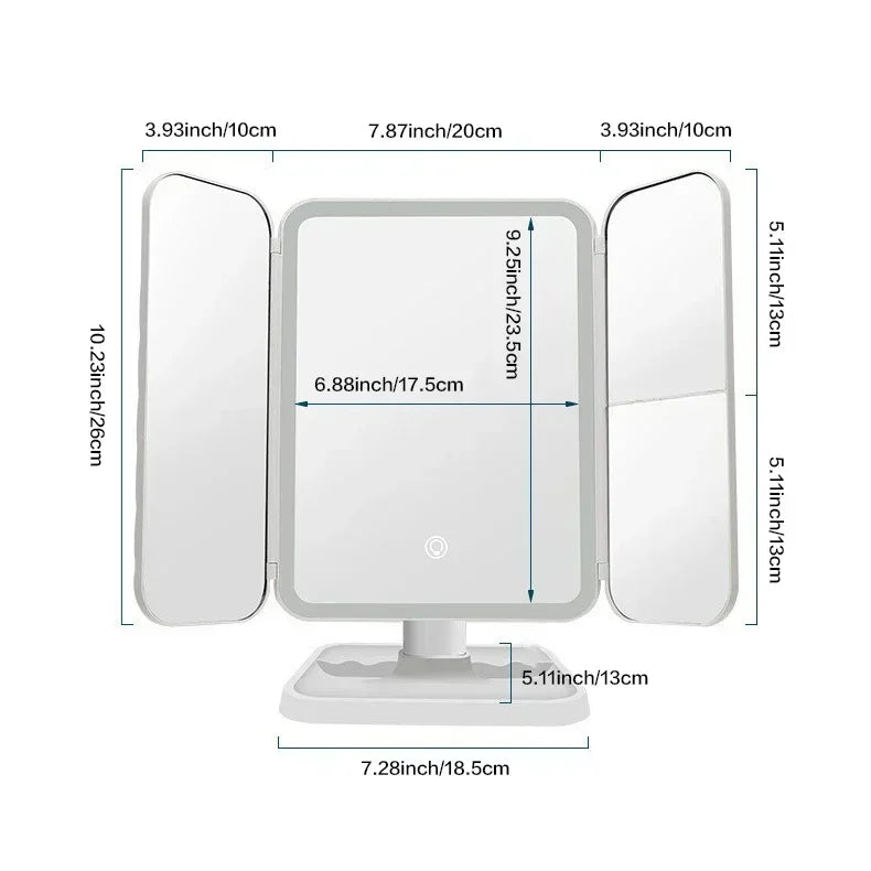 Trifold LED Makeup Mirror – Smart Light-Up Vanity Mirror for Dorm & Home