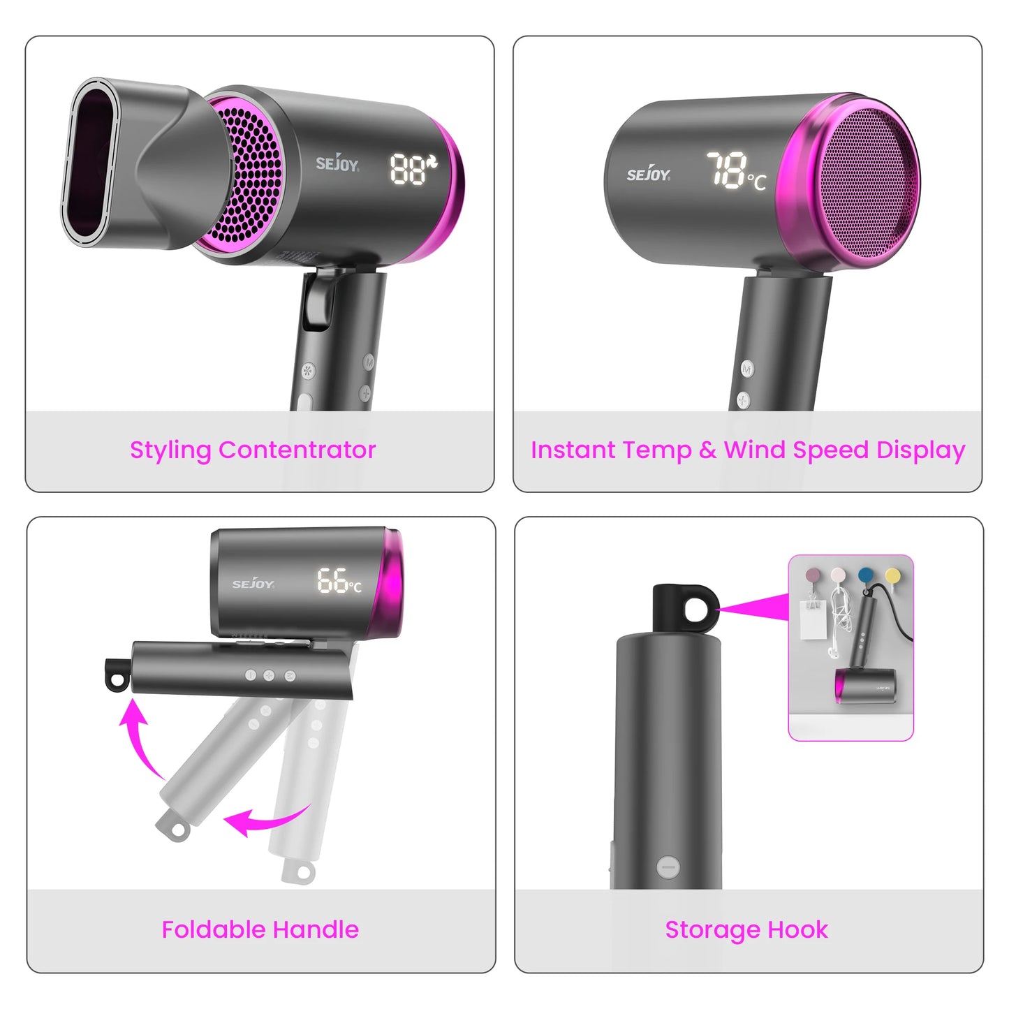 Sejoy High-Speed Hair Dryer – 1800W Powerful Blow Dryer with LED Display