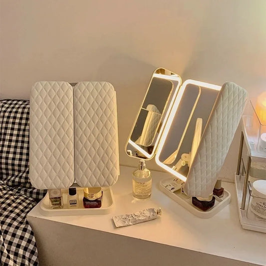 Trifold LED Makeup Mirror – Smart Light-Up Vanity Mirror for Dorm & Home