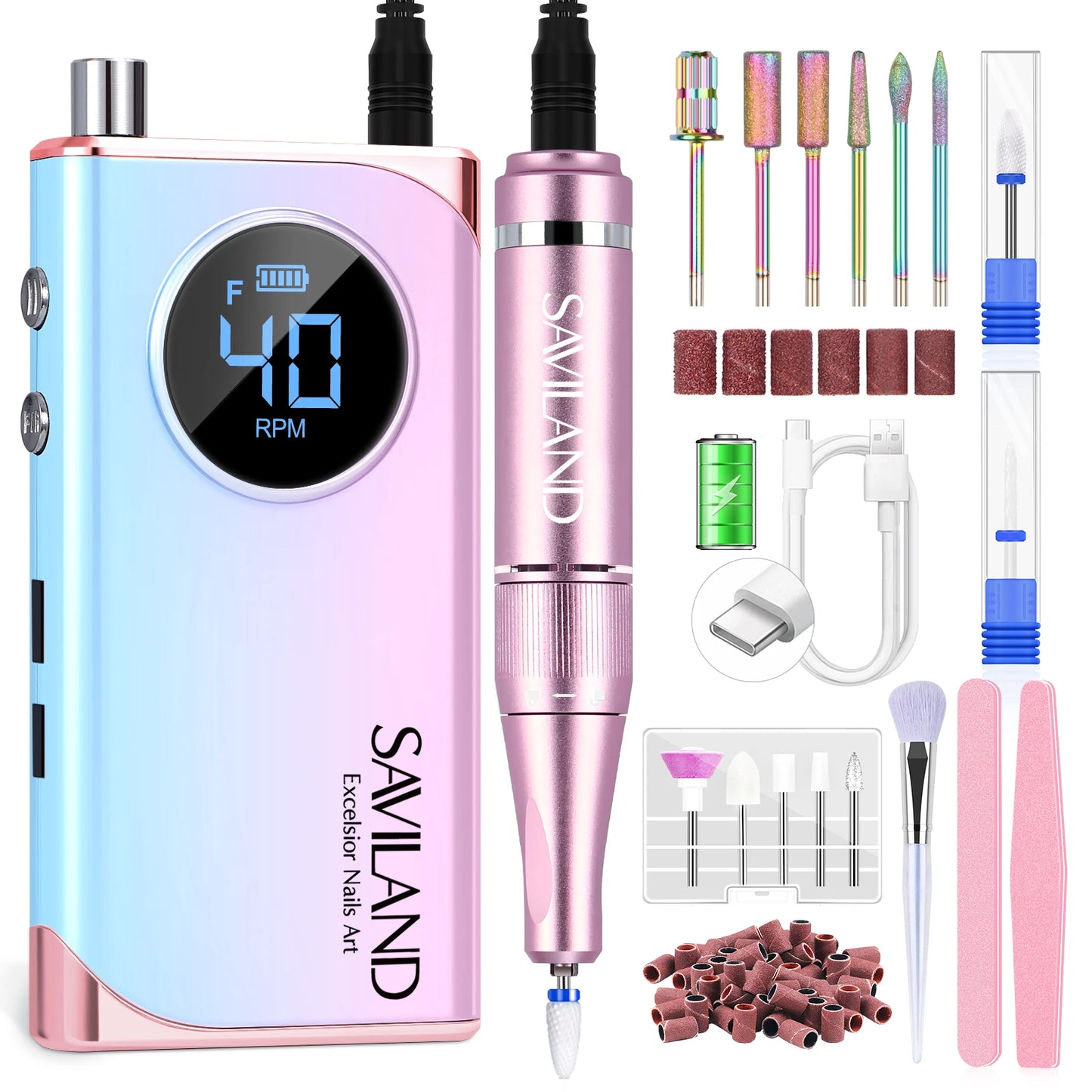 SAVILAND Professional Electric Nail Drill – 40000RPM Rechargeable Nail File