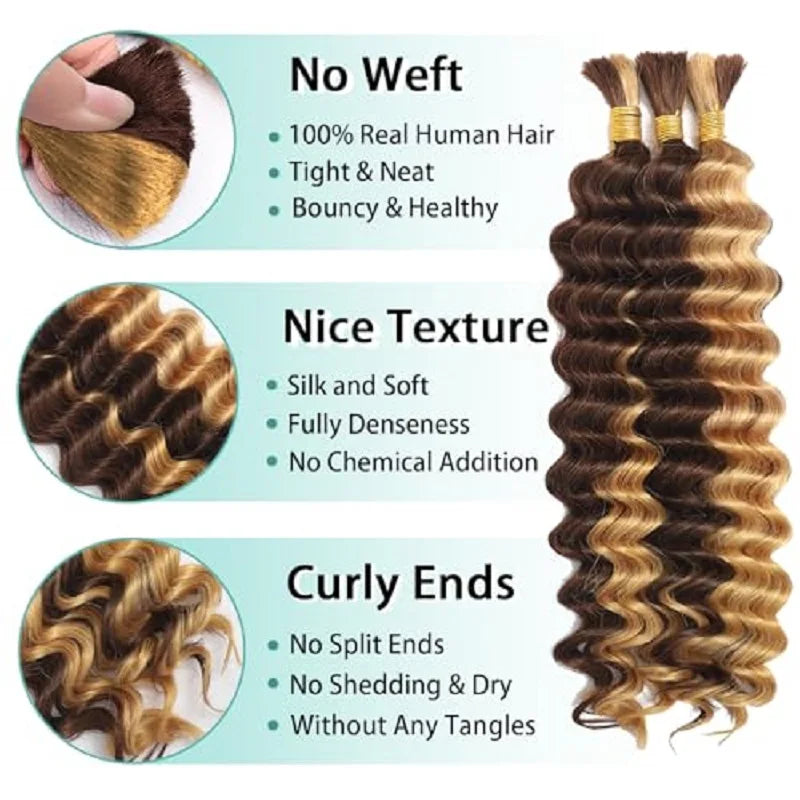 Human Braiding Hair  Bundle for Braiding Highlight Color Deep Wave Bulk Human Hair Bundles Human Hair Bulk For Braids Bundle