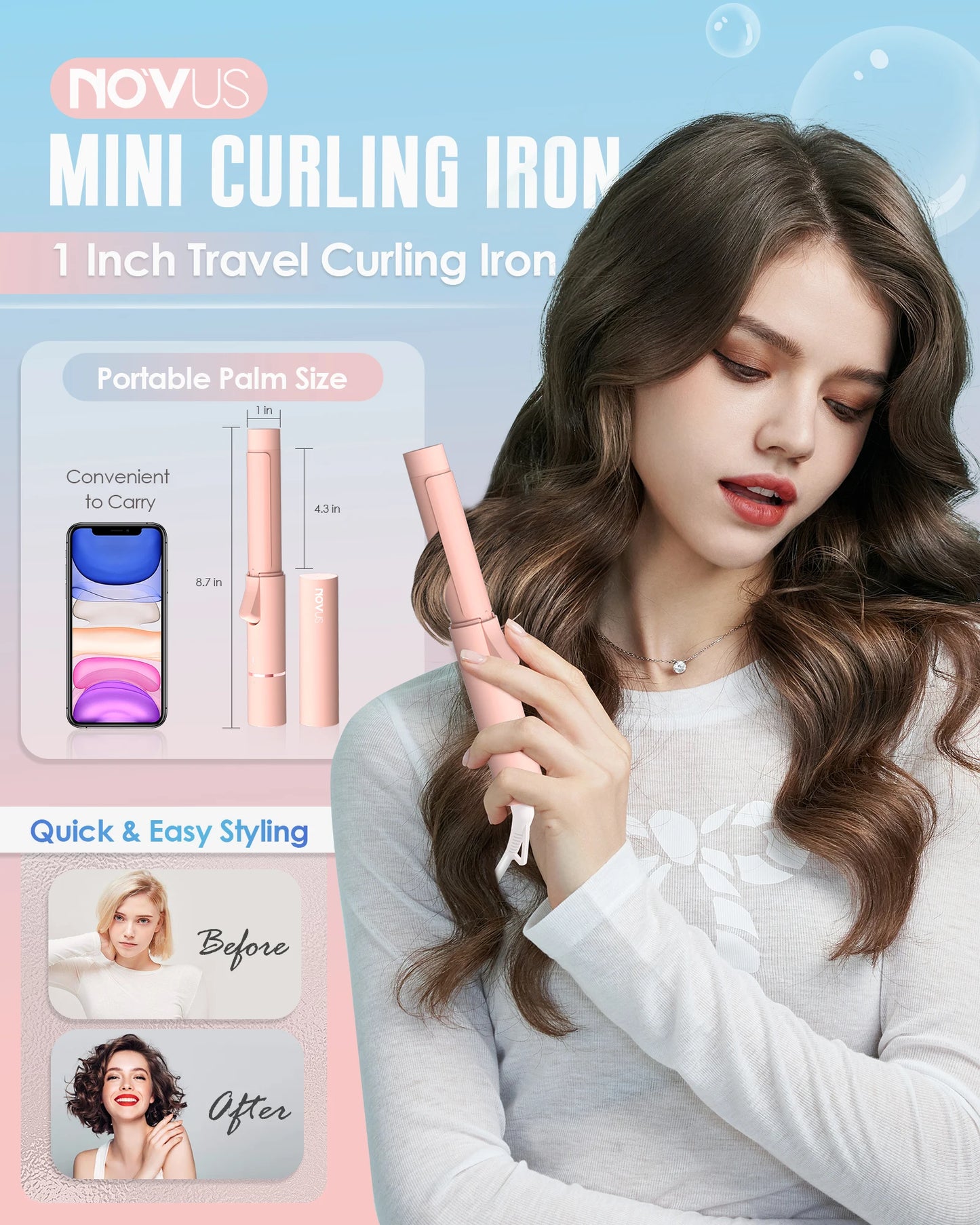 Mini Curling Iron – 1-Inch Ceramic Wand for Short Hair & Travel