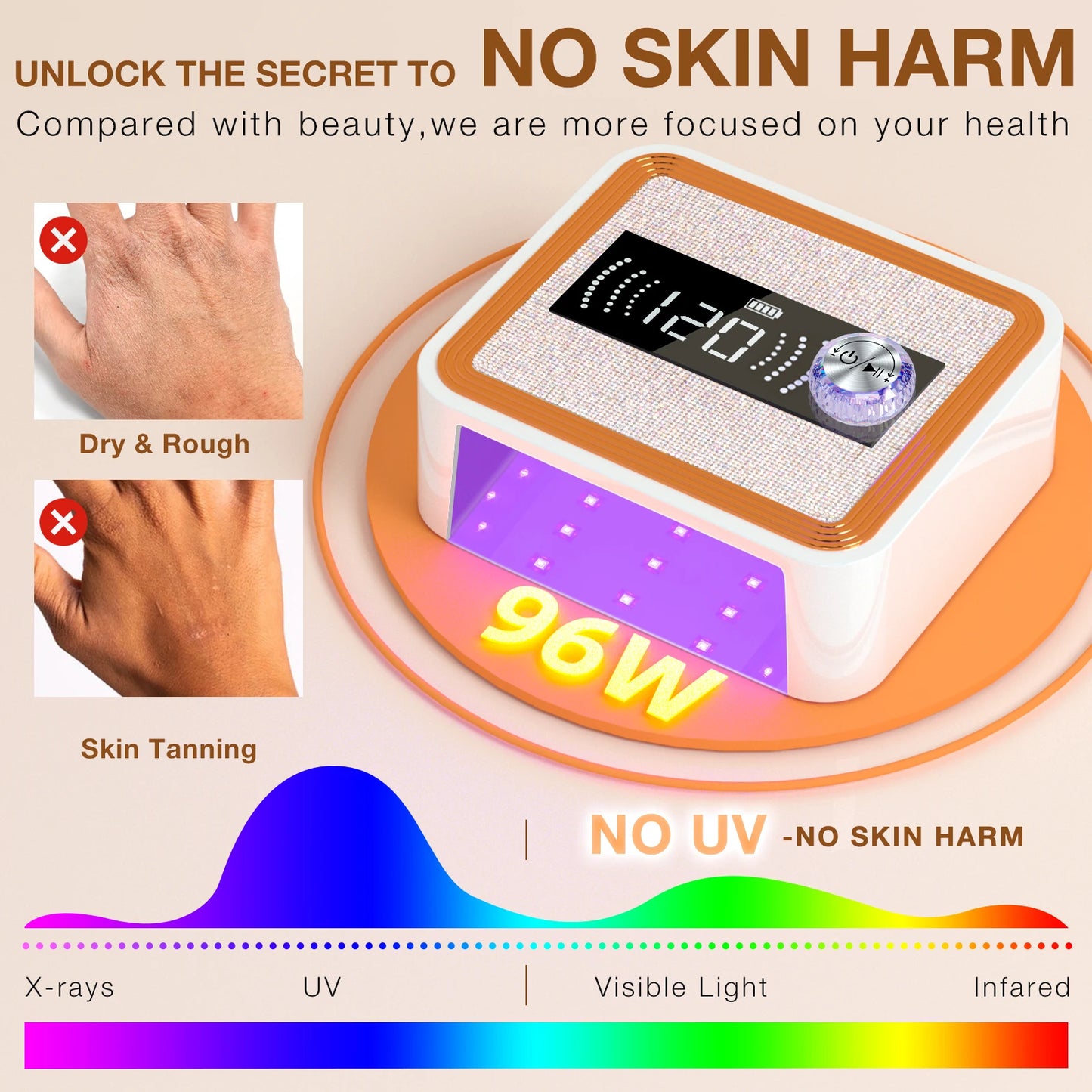 268W Cordless UV Nail Lamp – Rechargeable Gel Nail Light with Rhinestone Design