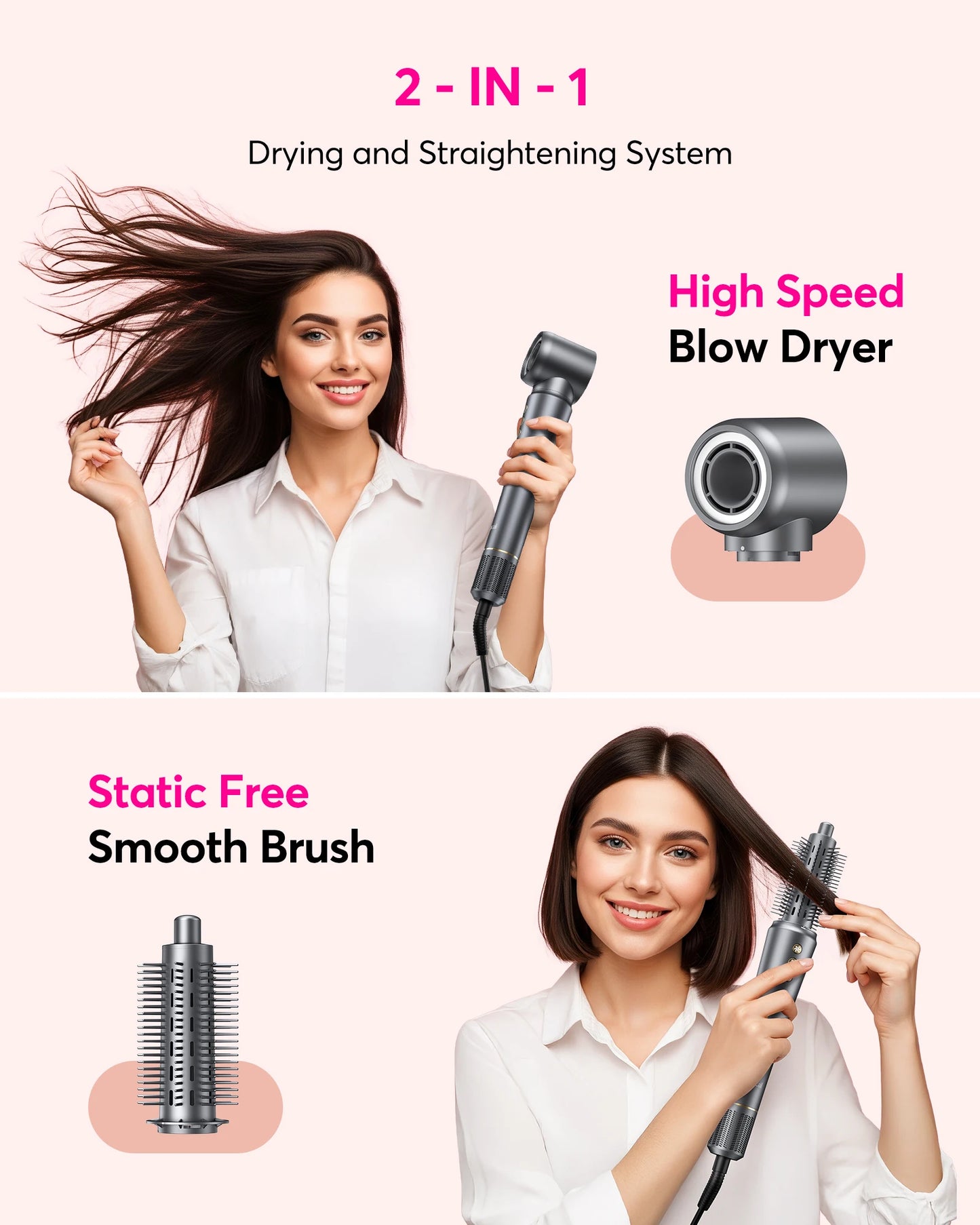 Professional Hair Dryer Brush – 1200W Air Wrap Styler with 300 Million Ions