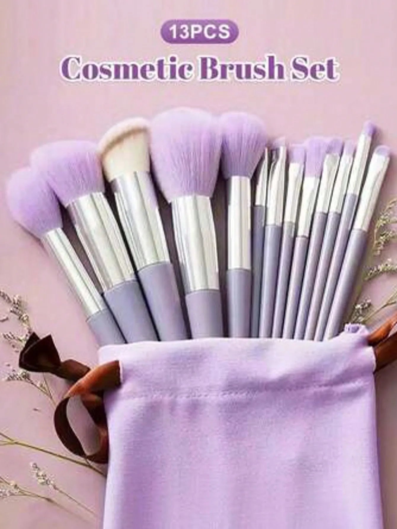 13 PCS Purple Makeup Brush Set – Complete Cosmetic Kit with Blender & Powder Puff