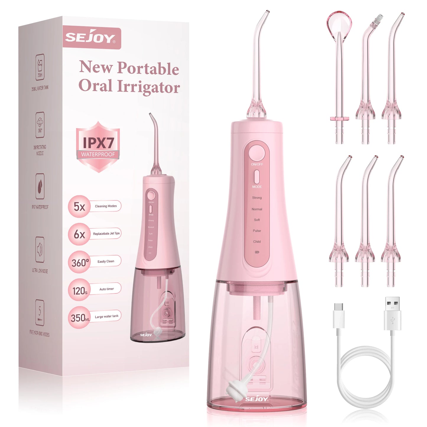 350ml Portable Oral Irrigator – Rechargeable Dental Water Flosser