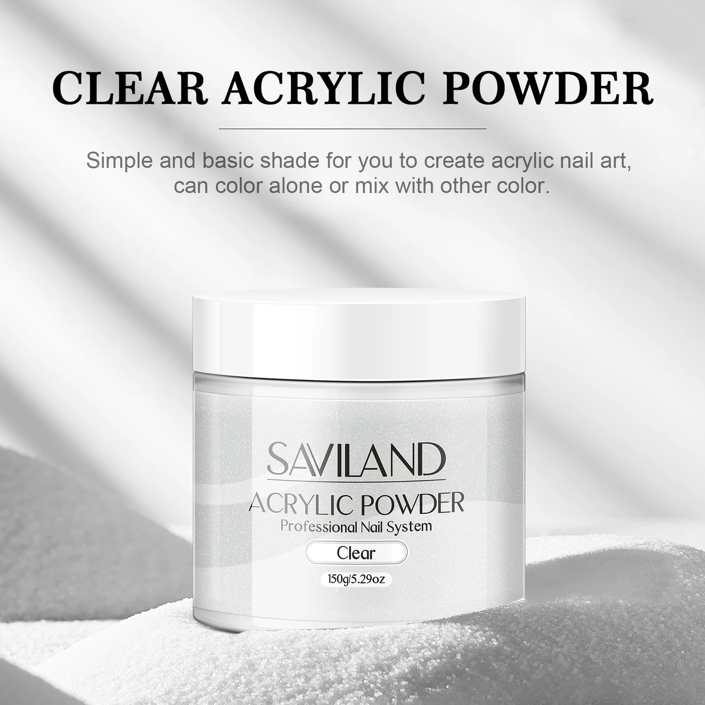 SAVILAND Clear Acrylic Powder – 150g Large Capacity for Nail Art